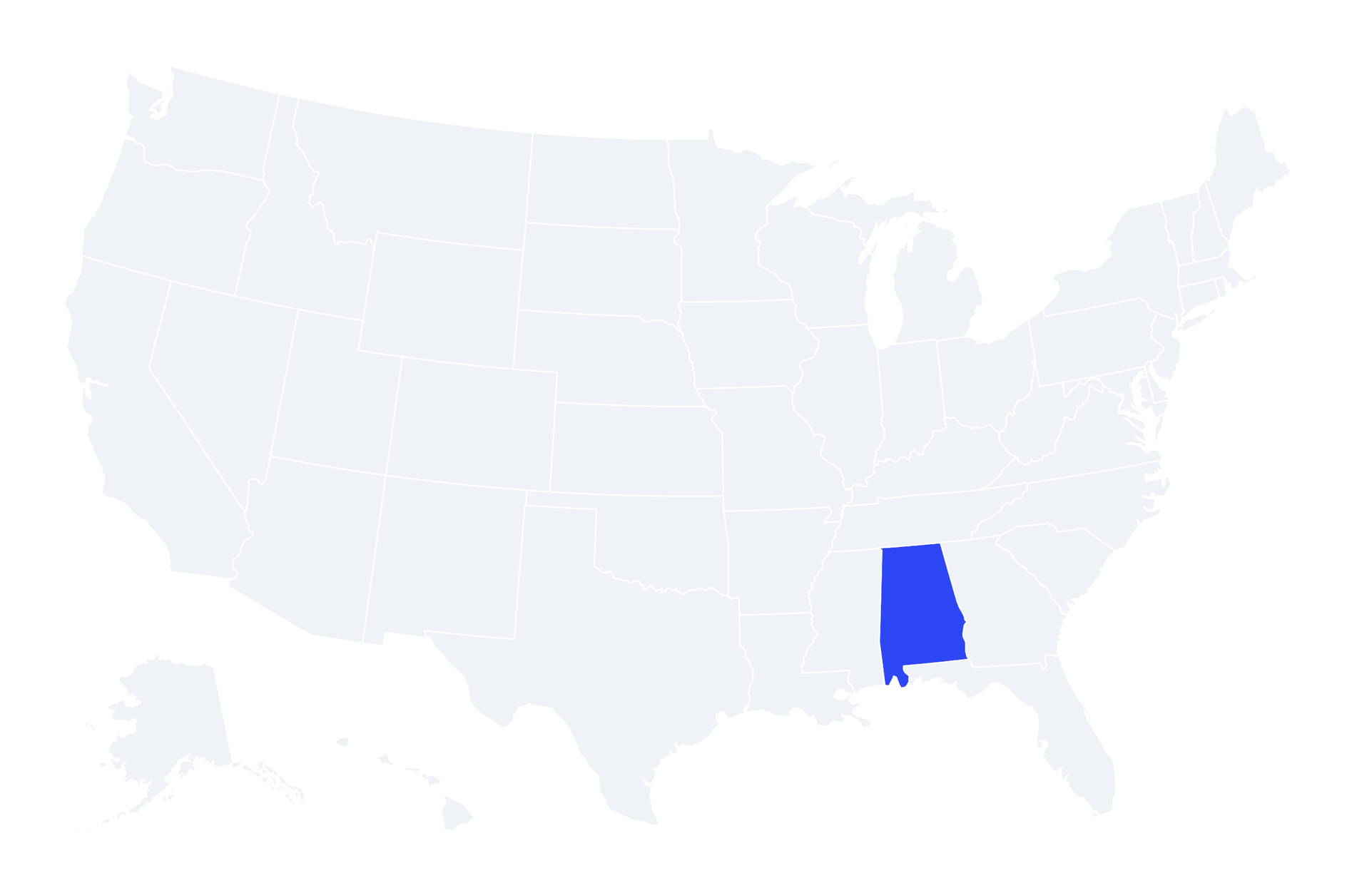 Map of the United States with Alabama highlighted