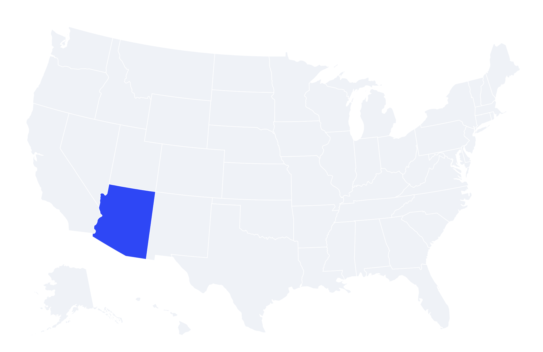 Map of the United States with Arizona highlighted