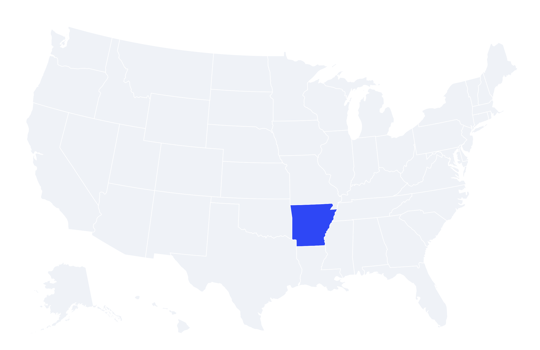 Map of the United States with Arkansas highlighted