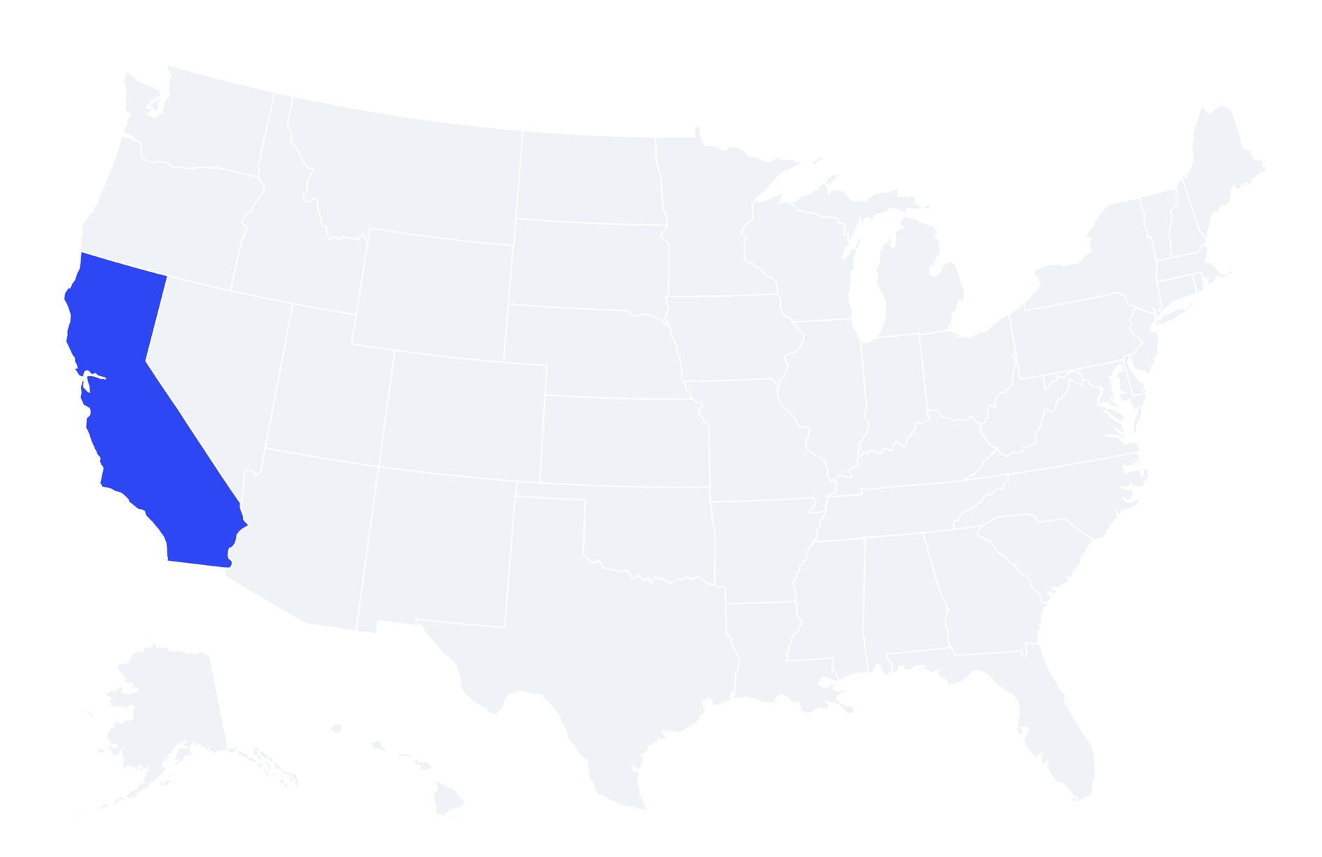 Map of the United States with California highlighted