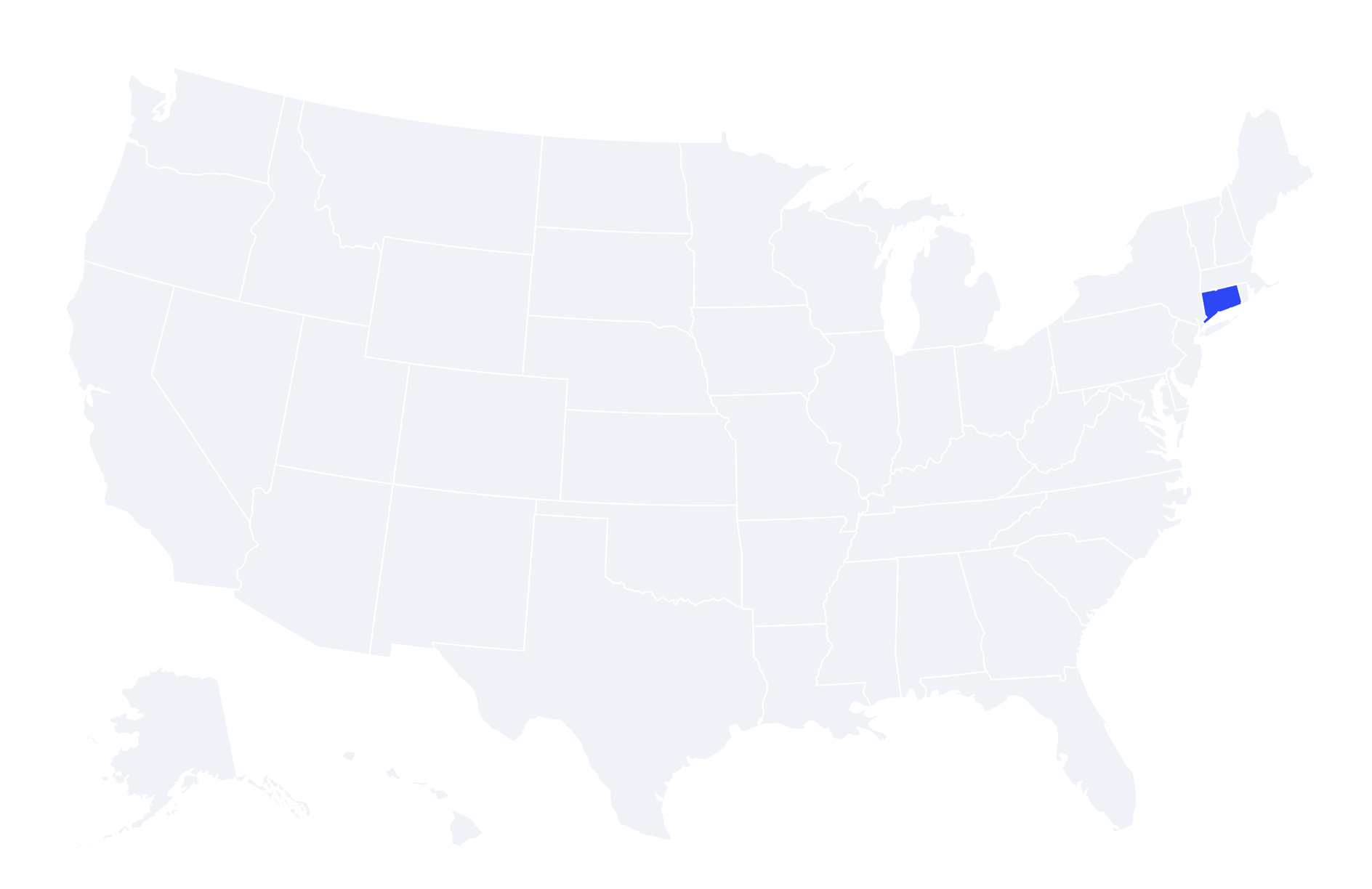 Map of the United States with Connecticut highlighted