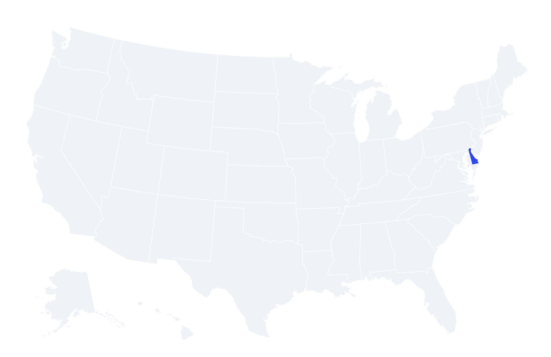 Map of the United States with Delaware highlighted