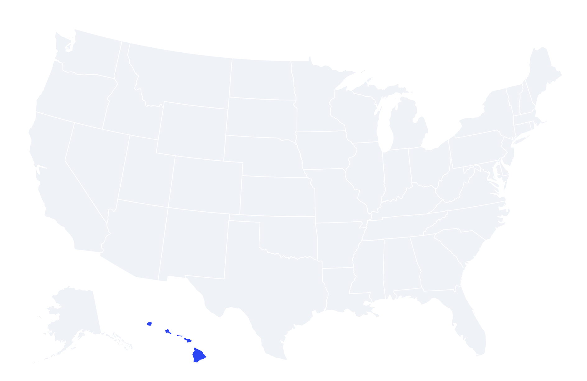 Map of the United States with Hawaii highlighted