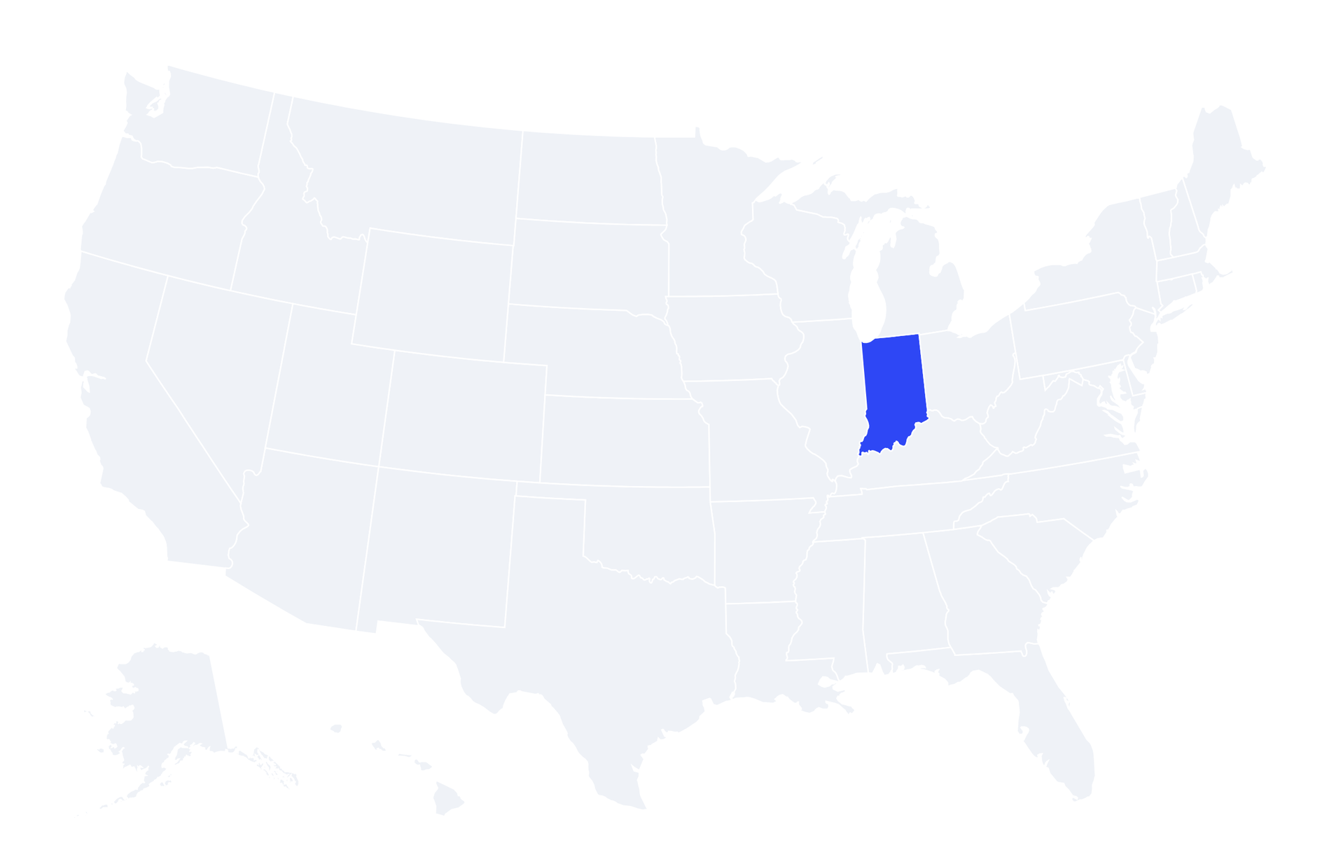 Map of the United States with Indiana highlighted