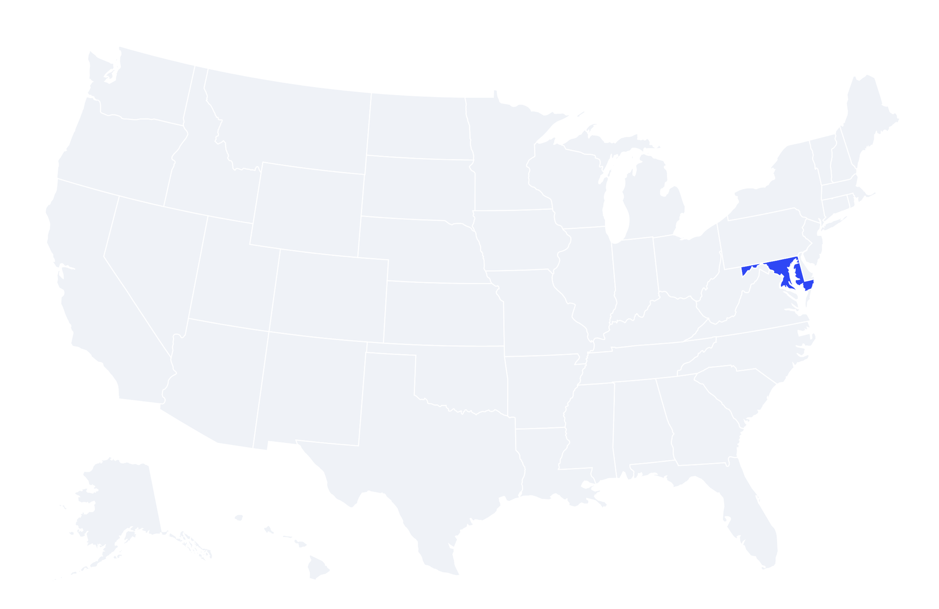 Map of the United States with Maryland highlighted
