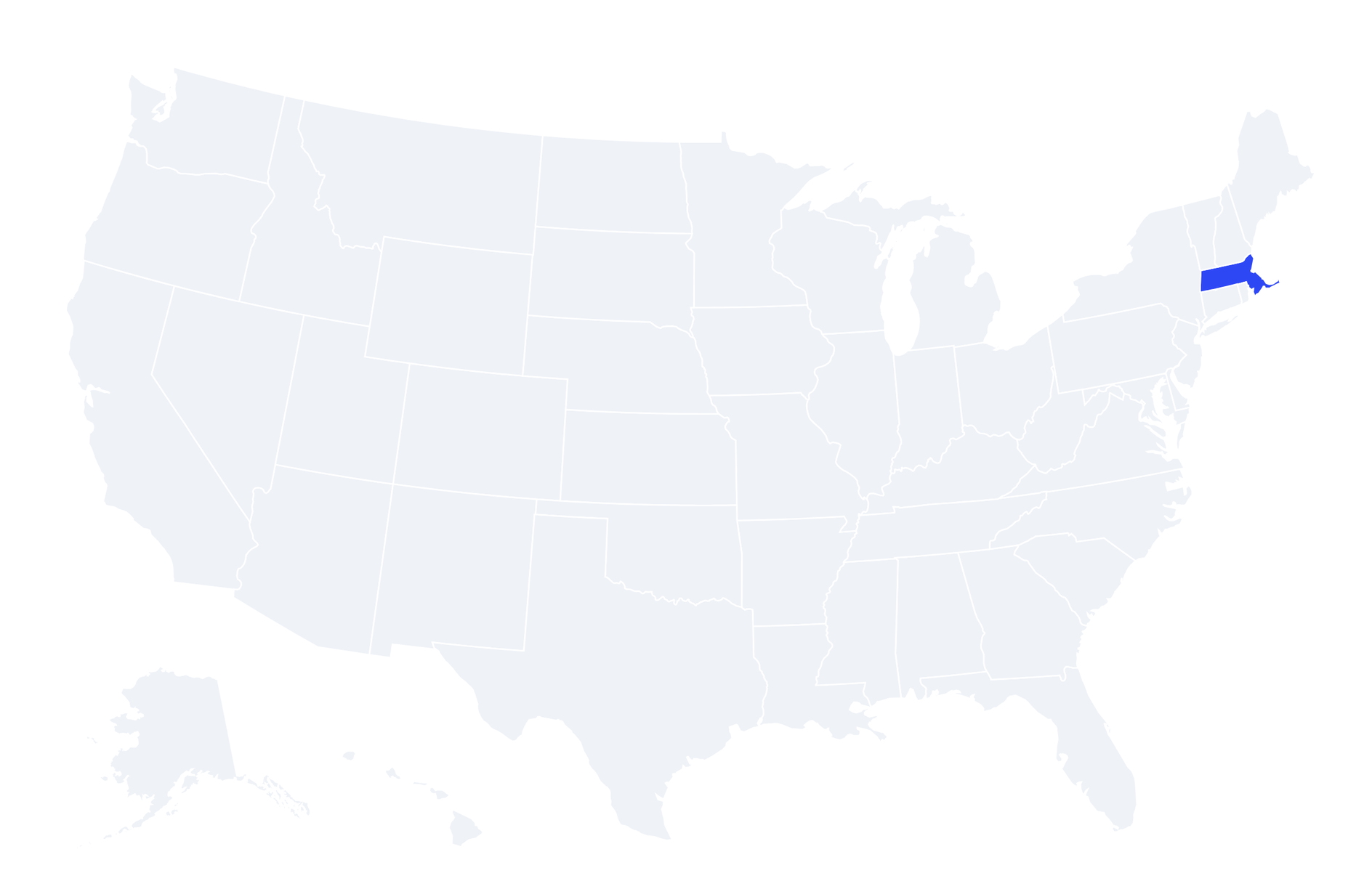 Map of the United States with Massachusetts highlighted