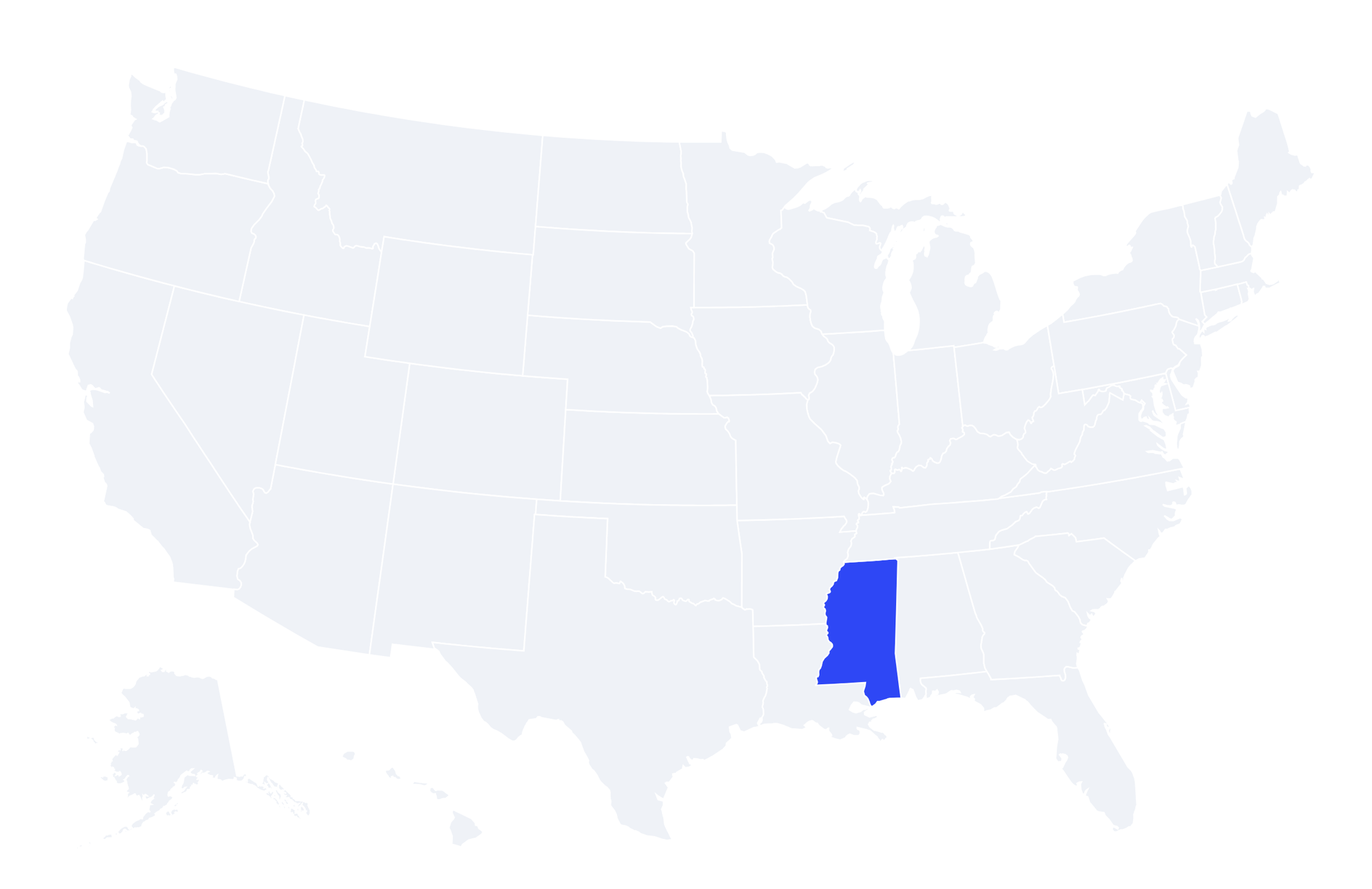 Map of the United States with Mississippi highlighted