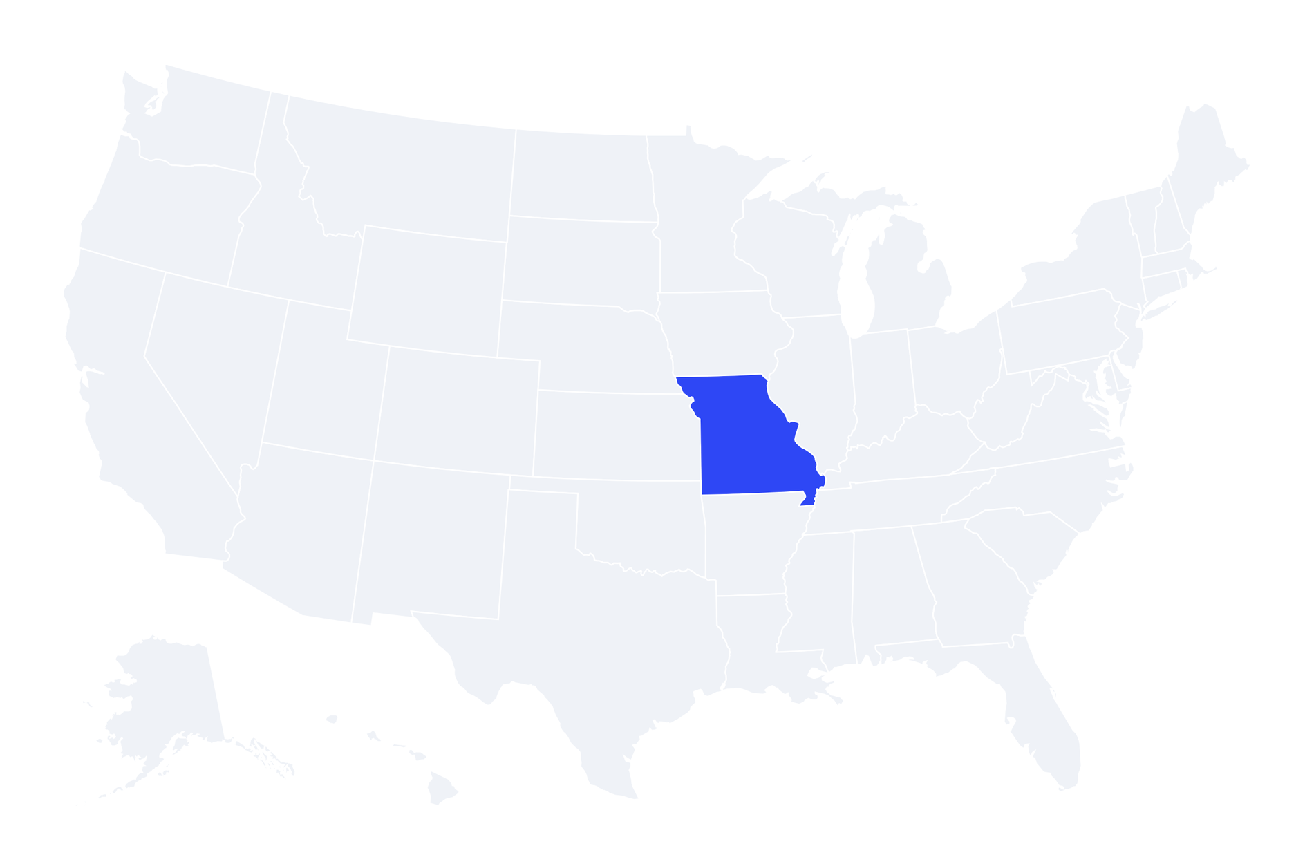 Map of the United States with Missouri highlighted