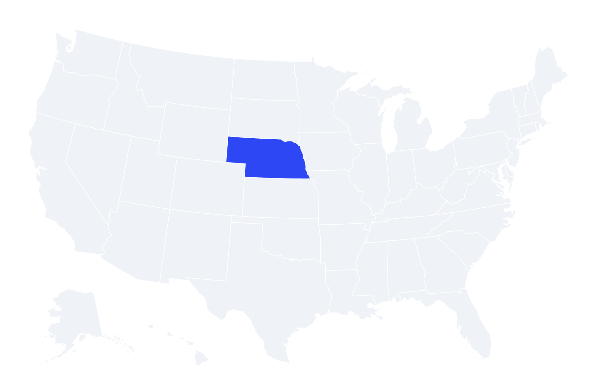 Map of the United States with Nebraska highlighted