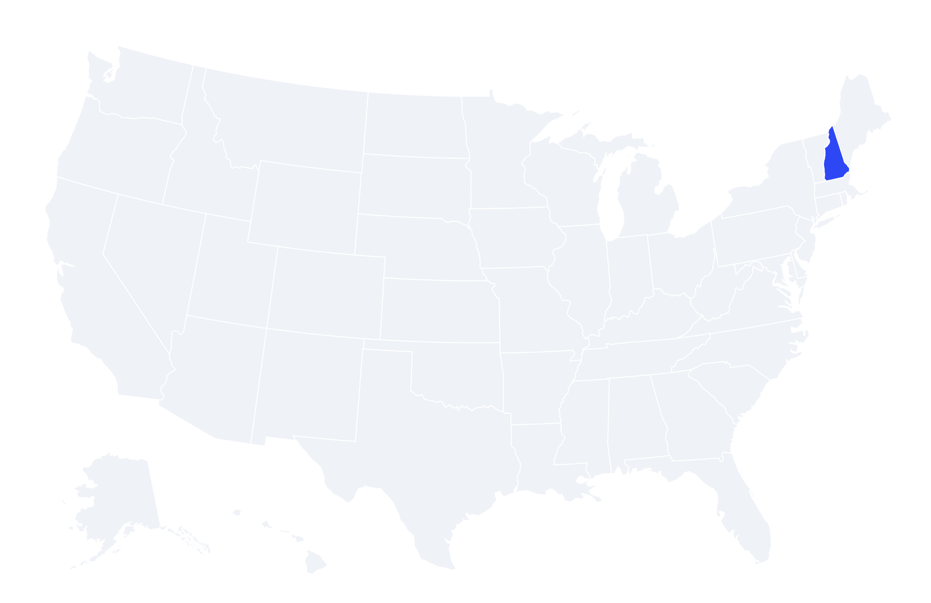 Map of the United States with New Hampshire highlighted