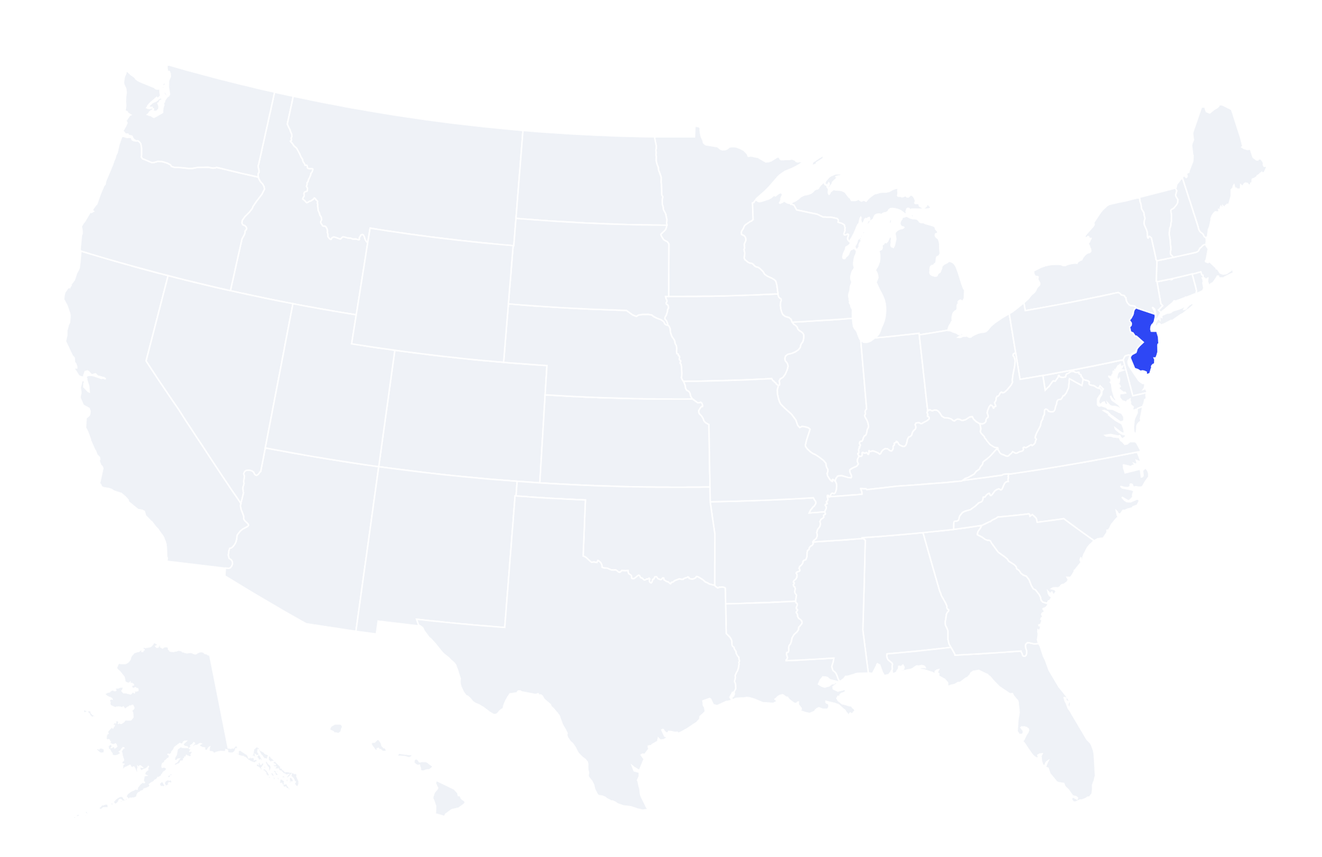 Map of the United States with New Jersey highlighted