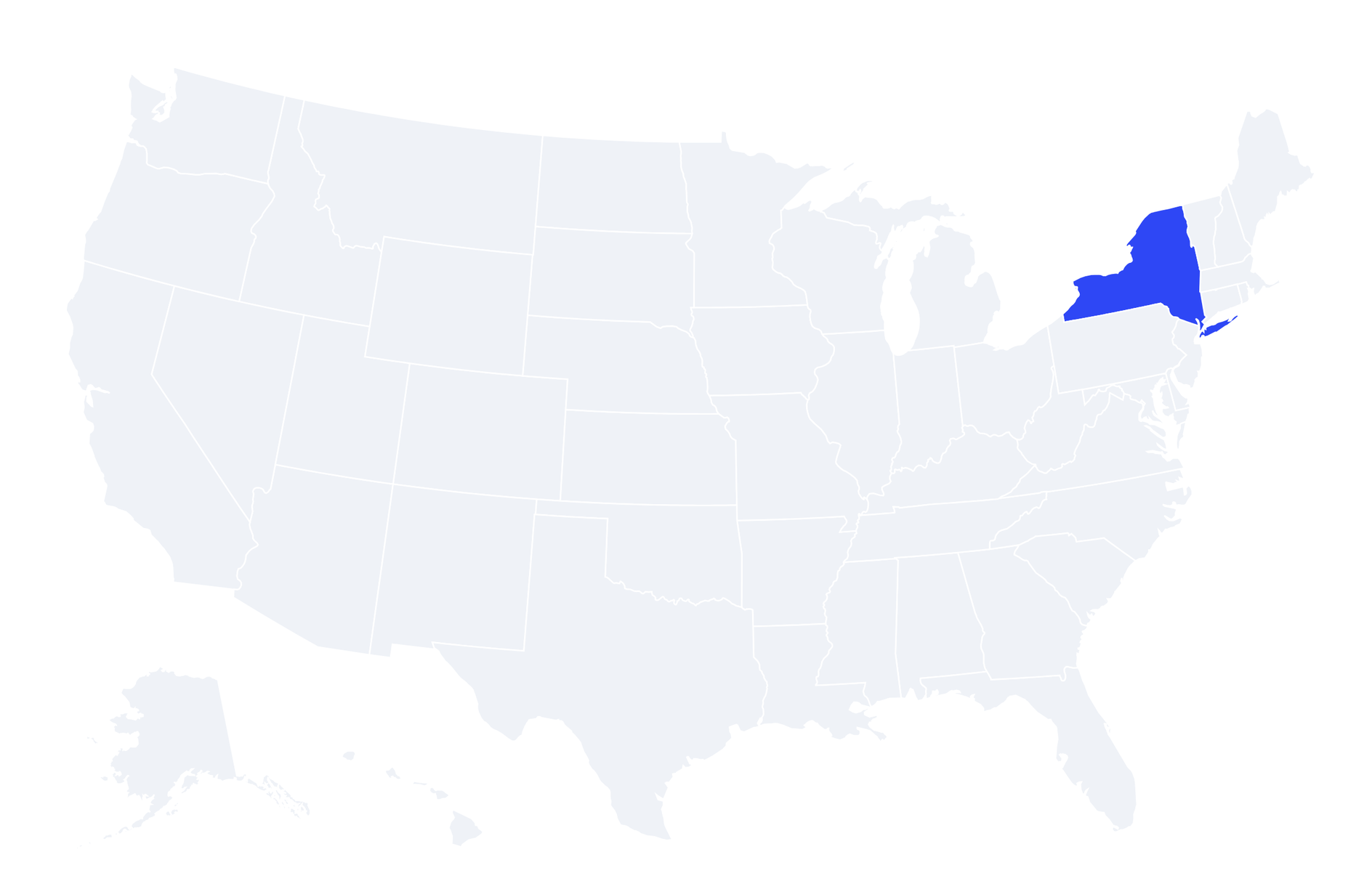 Map of the United States with New York highlighted