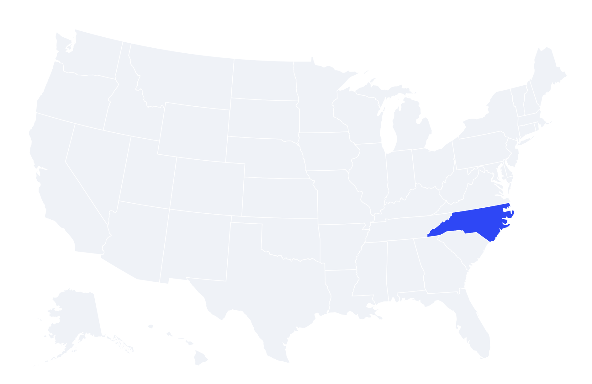 Map of the United States with North Carolina highlighted