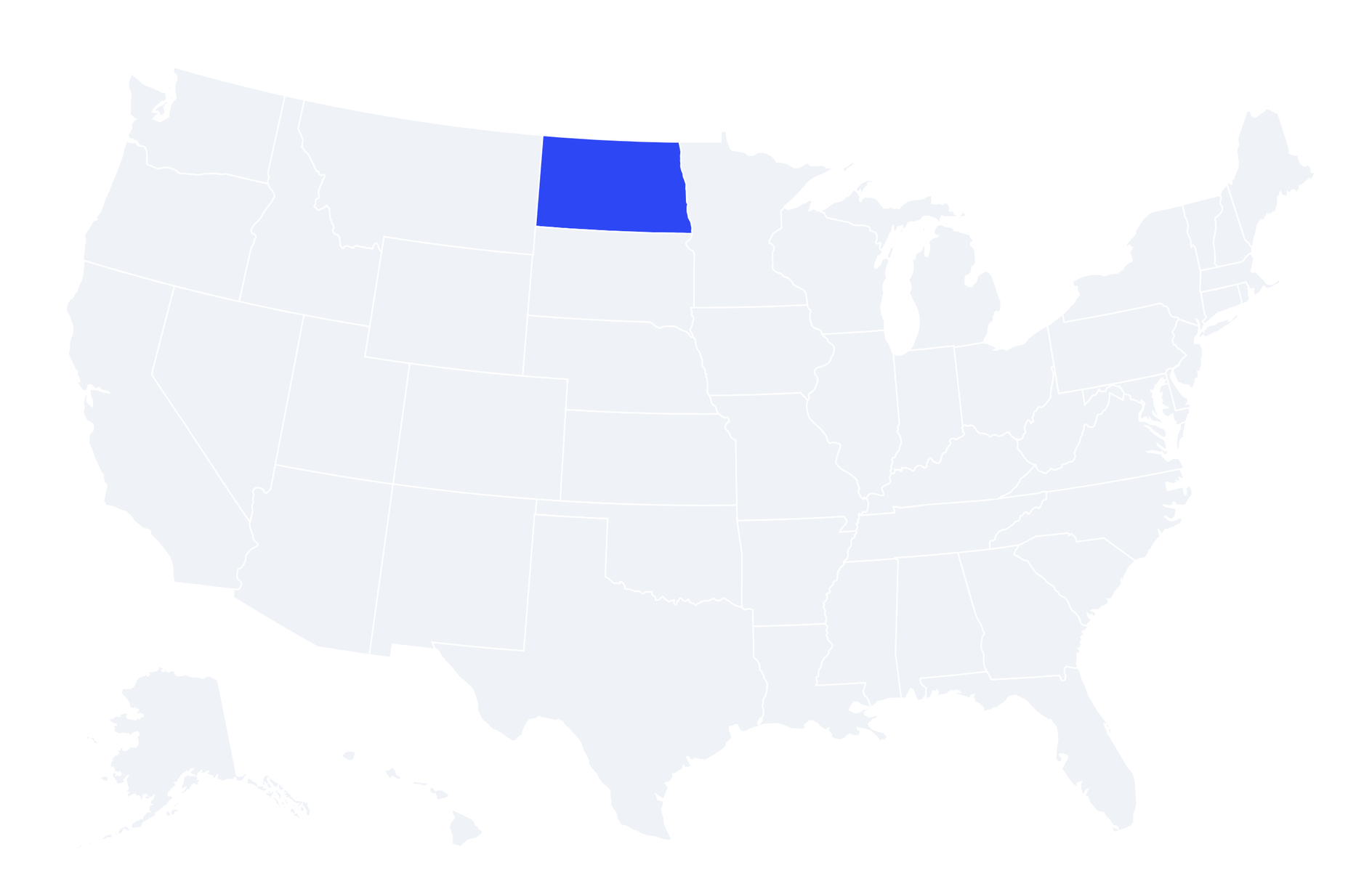 Map of the United States with North Dakota highlighted