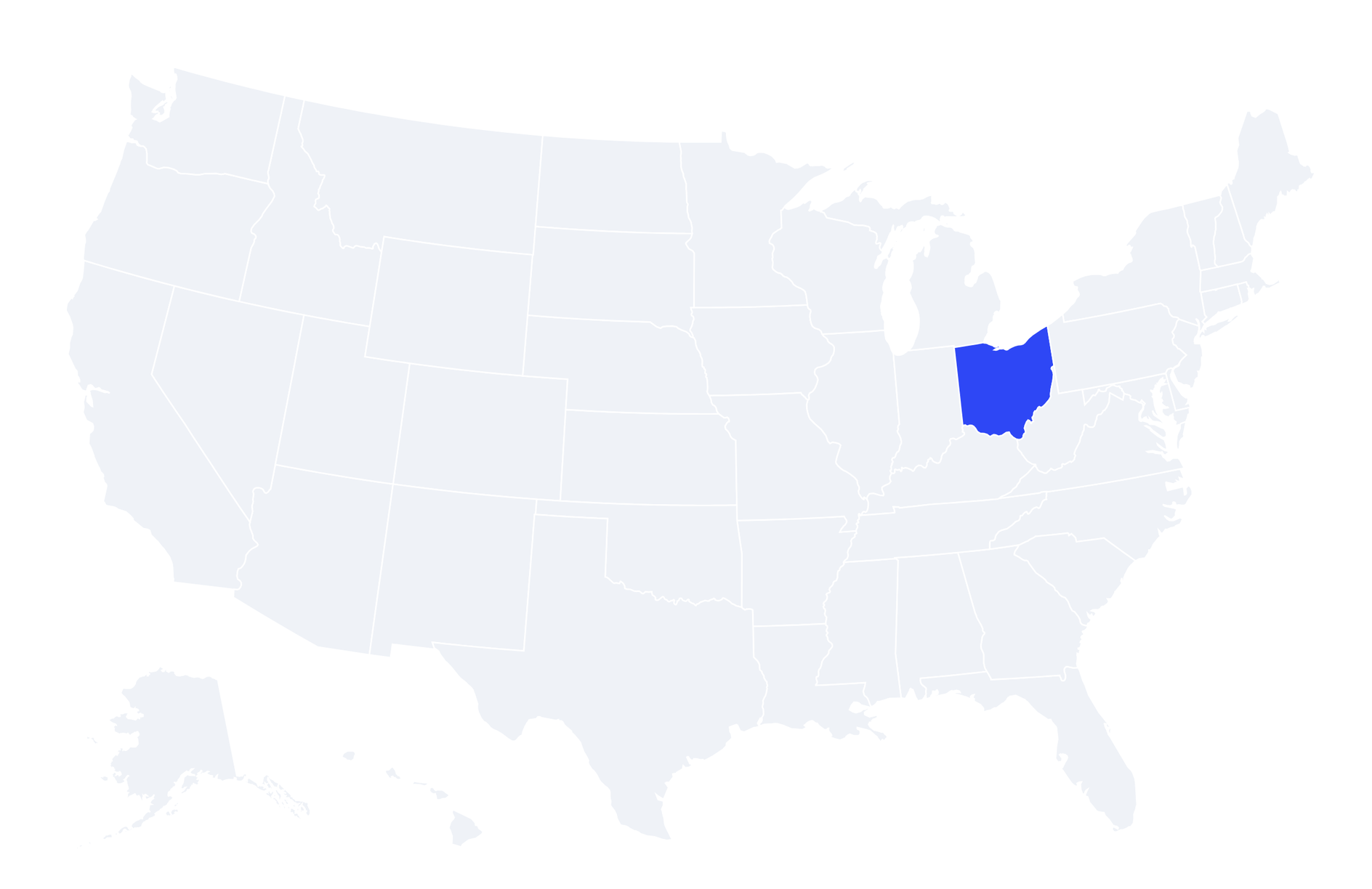 Map of the United States with Ohio highlighted