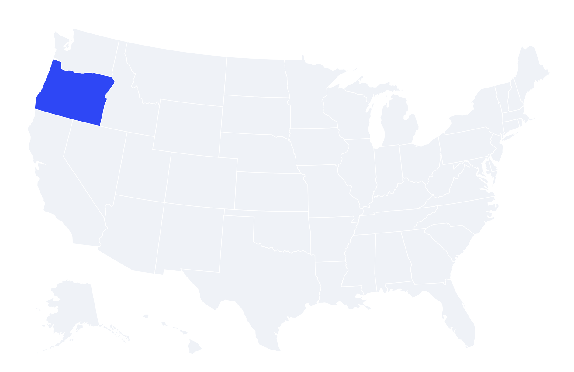 Map of the United States with Oregon highlighted