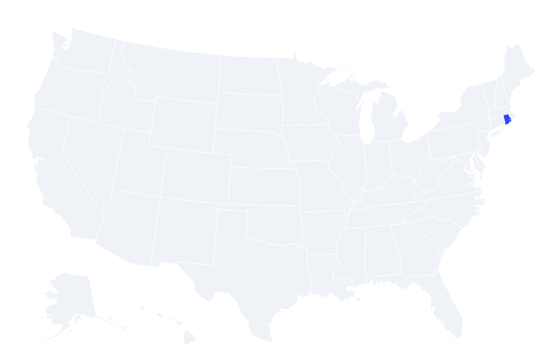 Map of the United States with Rhode Island highlighted