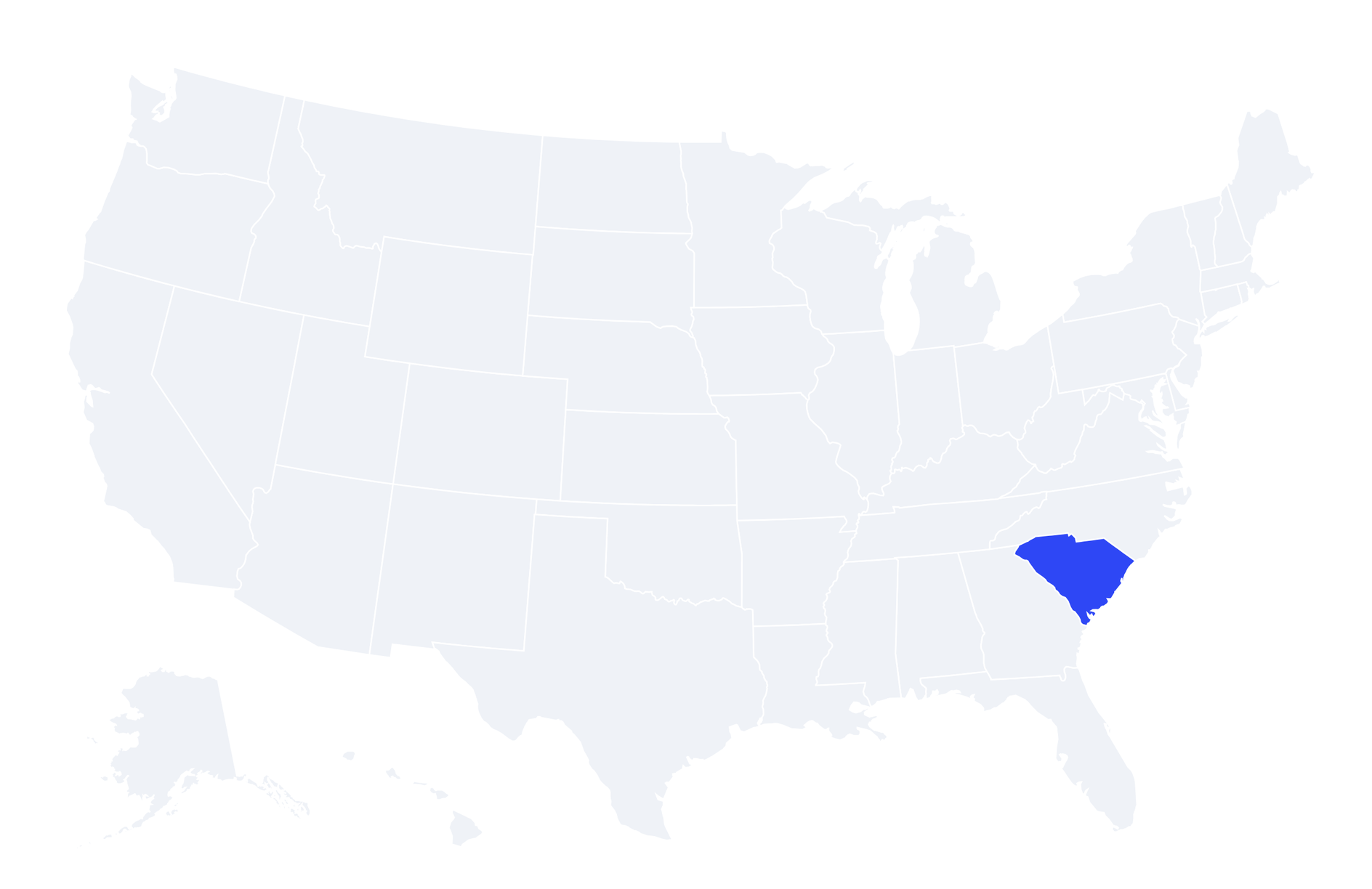 Map of the United States with South Carolina highlighted
