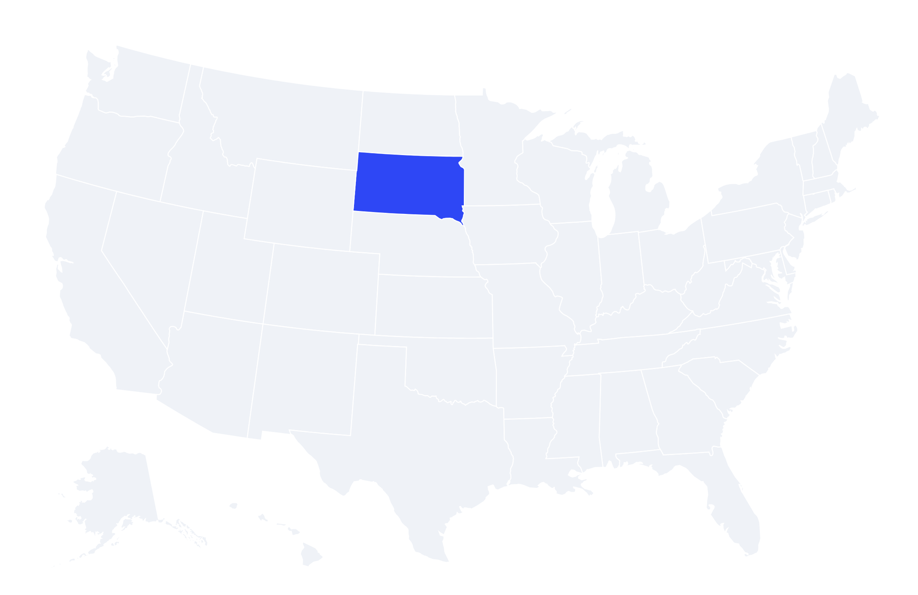 Map of the United States with South Dakota highlighted
