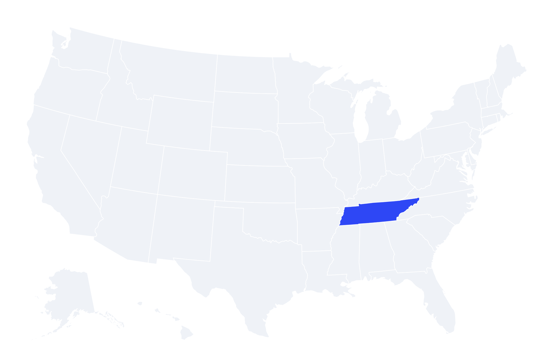 Map of the United States with Tennessee highlighted
