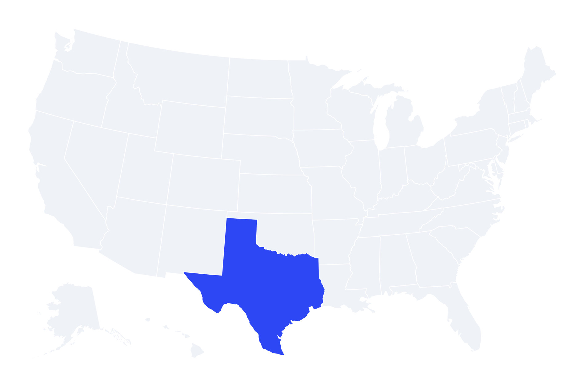 Map of the United States with Texas highlighted