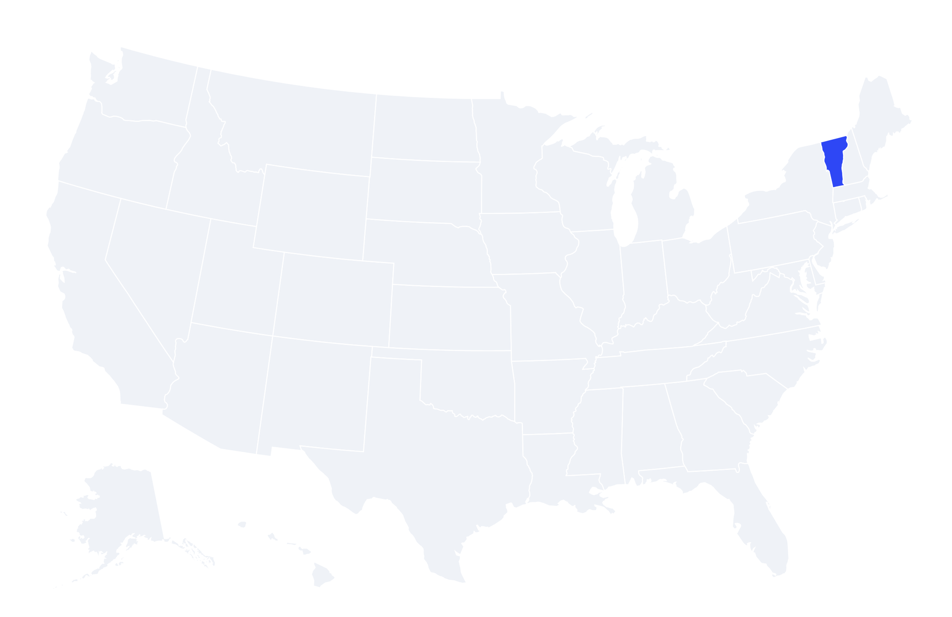 Map of the United States with Vermont highlighted