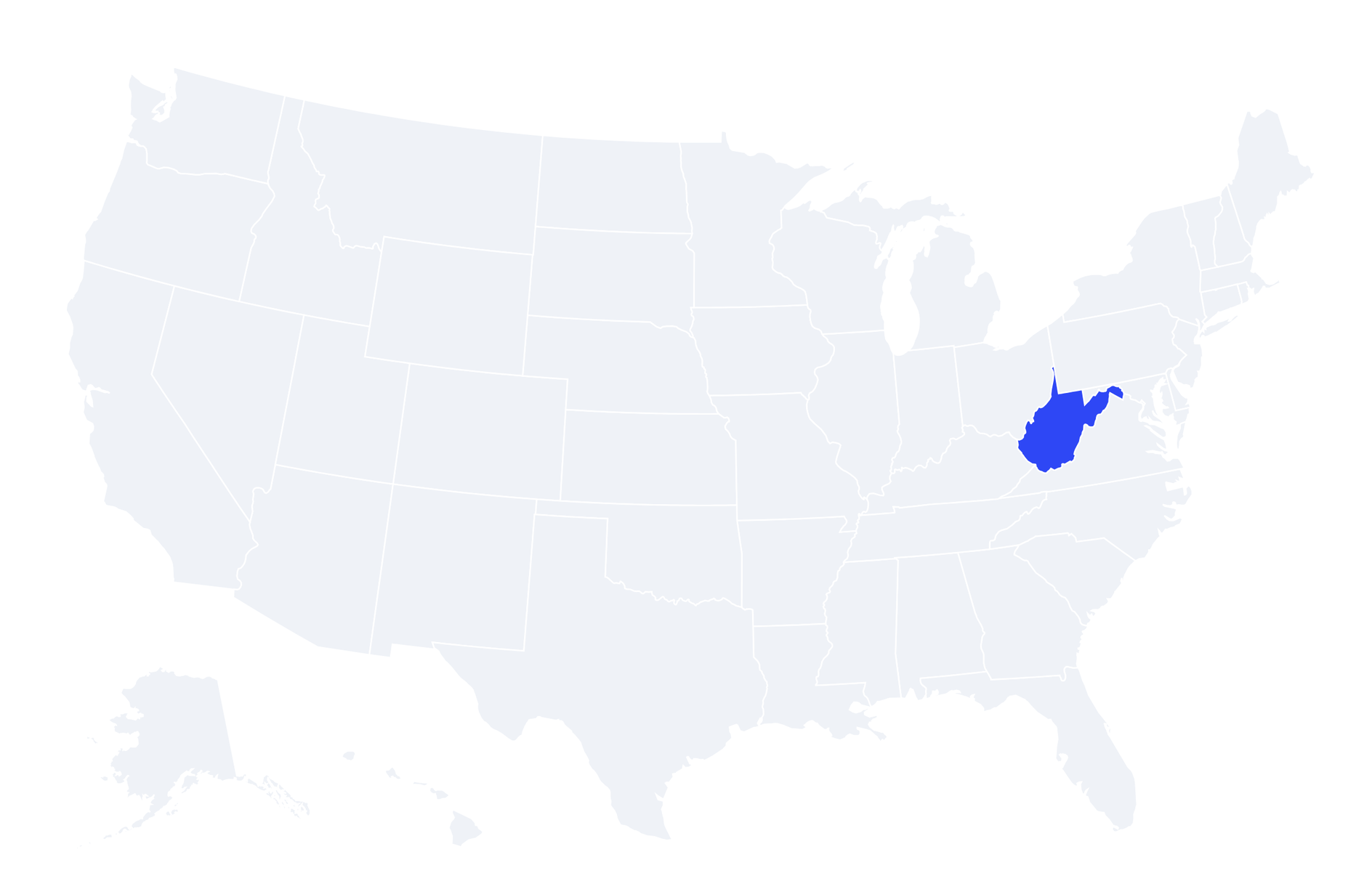 Map of the United States with West Virginia highlighted