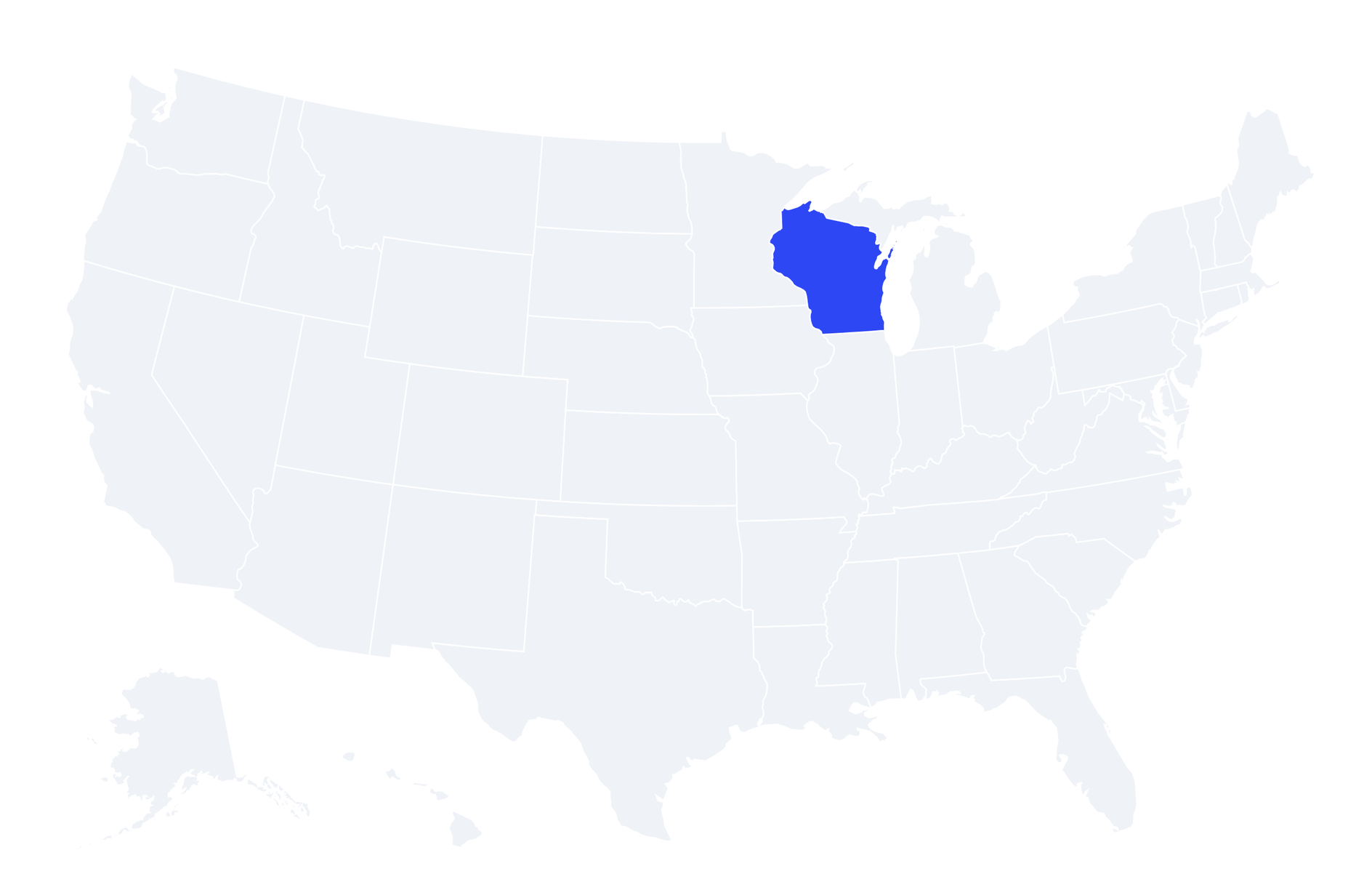 Map of the United States with Wisconsin highlighted
